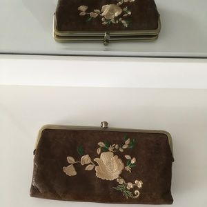 Hobo Lauren Wallet Clutch Embroidered Brown Leather